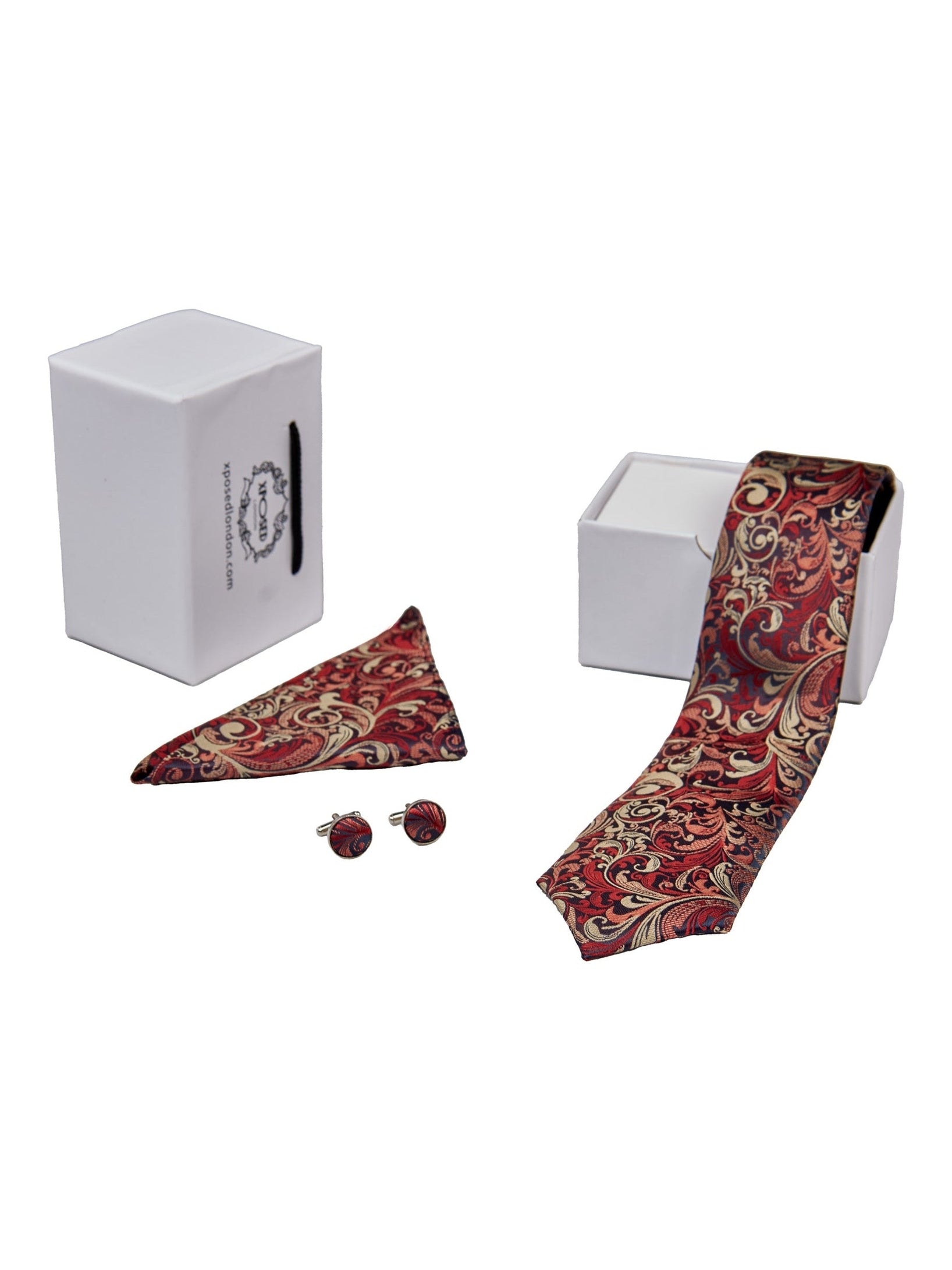 MAROON FLORAL PAISLEY NECK TIE SET