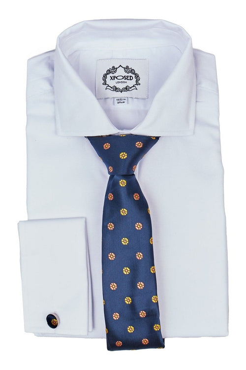NAVY BLUE MINI FLORAL NECK TIE SET