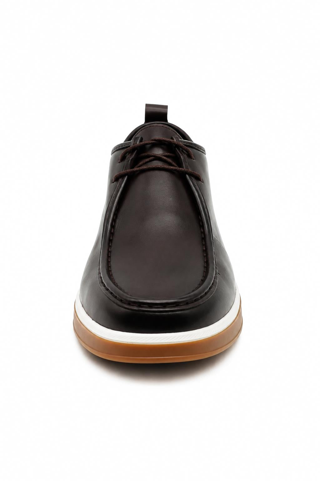 Men's Brown Faux Leather Apron Toe Moc-Toe Chukka Boots