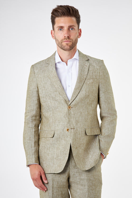 LEWIS - Sage Green Linen Tailored Fit Summer Suit Blazer