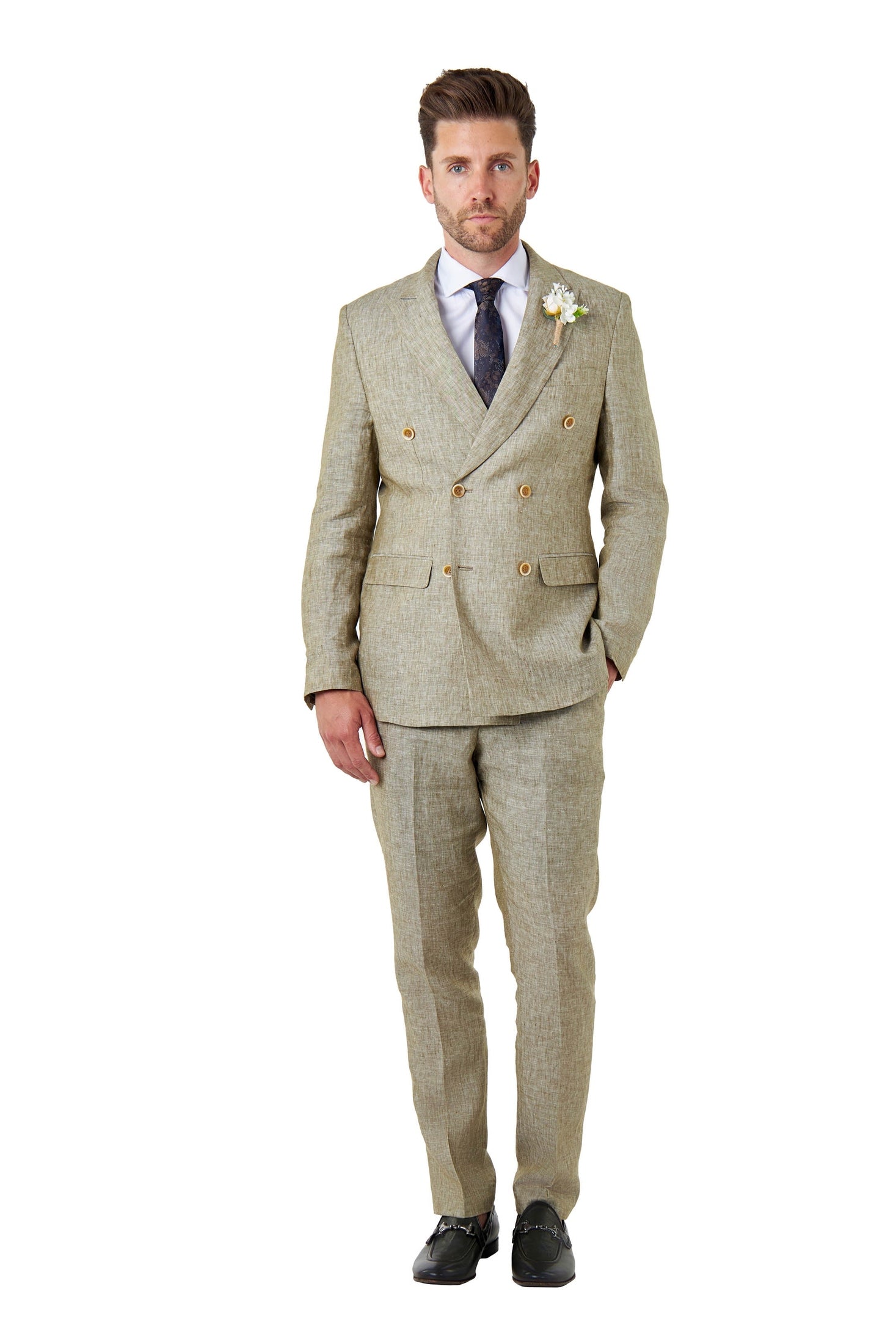 LEWIS - Tailored Fit Sage Green Linen Double Breasted Jacket