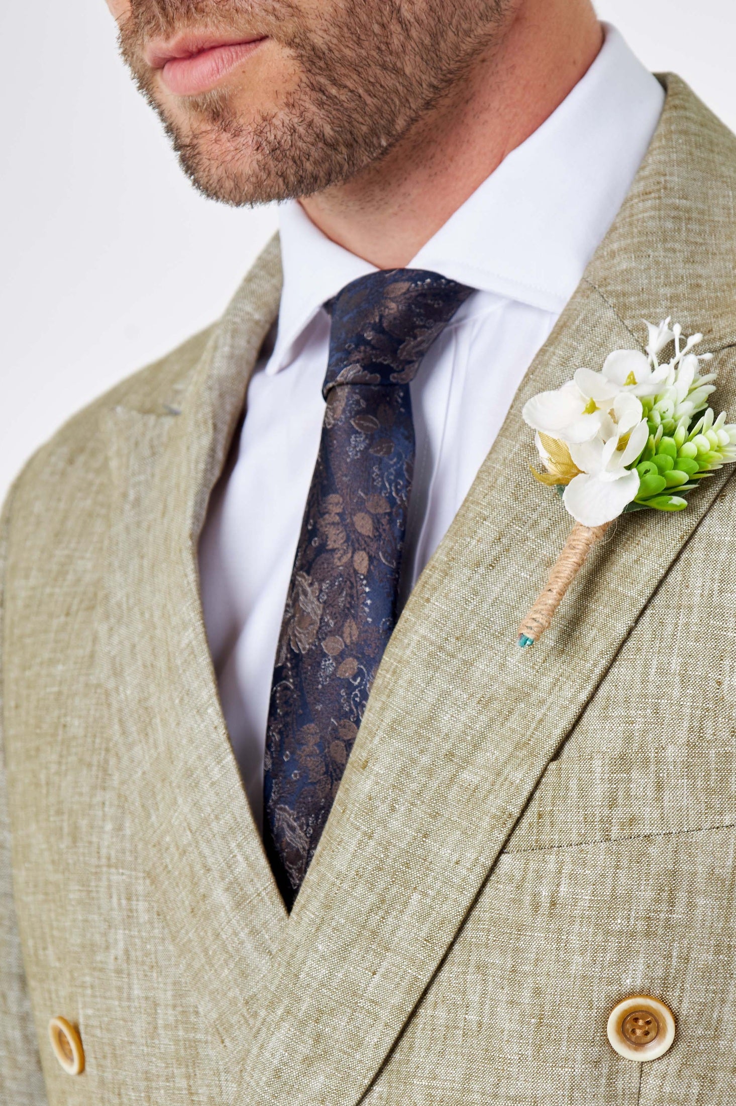 LEWIS - Tailored Fit Sage Green Linen Double Breasted Jacket