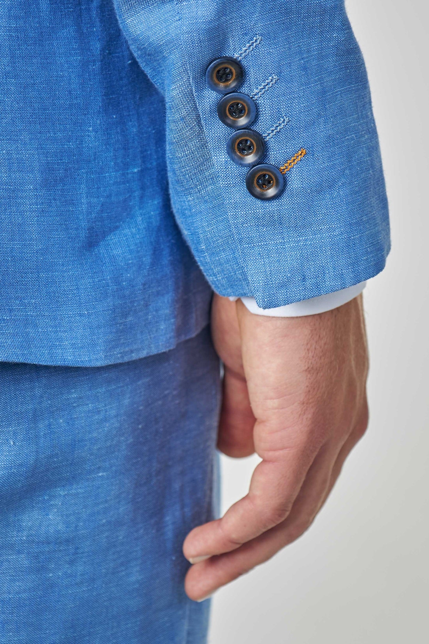 LEWIS - Tailored Fit Sky Blue Linen Double Breasted Suit Jacket
