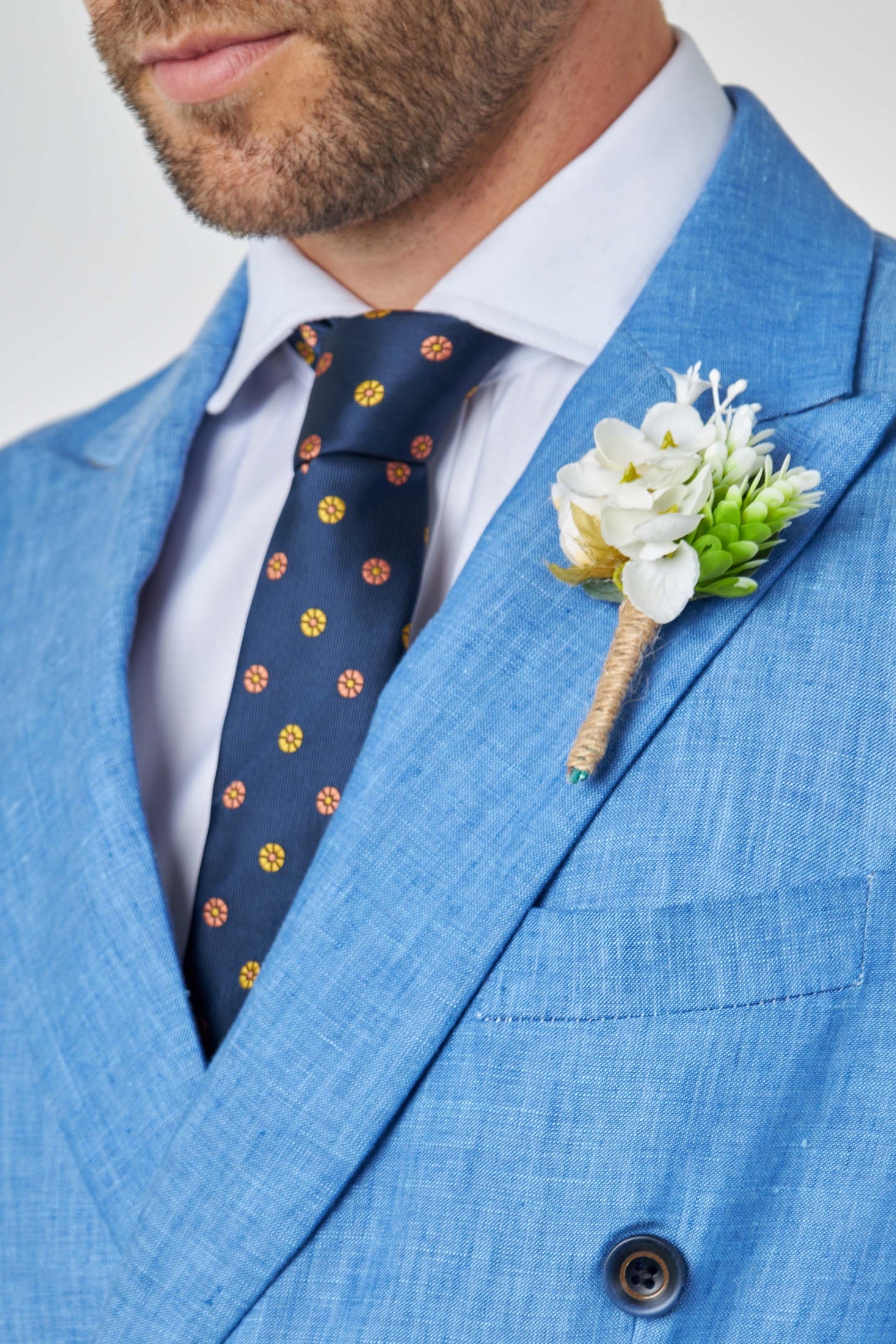 LEWIS - Tailored Fit Sky Blue Linen Double Breasted Suit Jacket