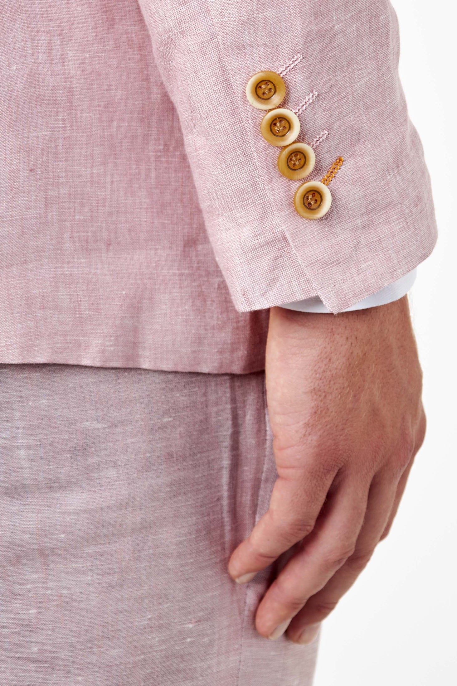 LEWIS - Tailored Fit Pink Linen Double Breasted Suit Jacket