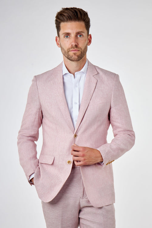 LEWIS - Pink Linen Tailored Fit Summer Suit Blazer