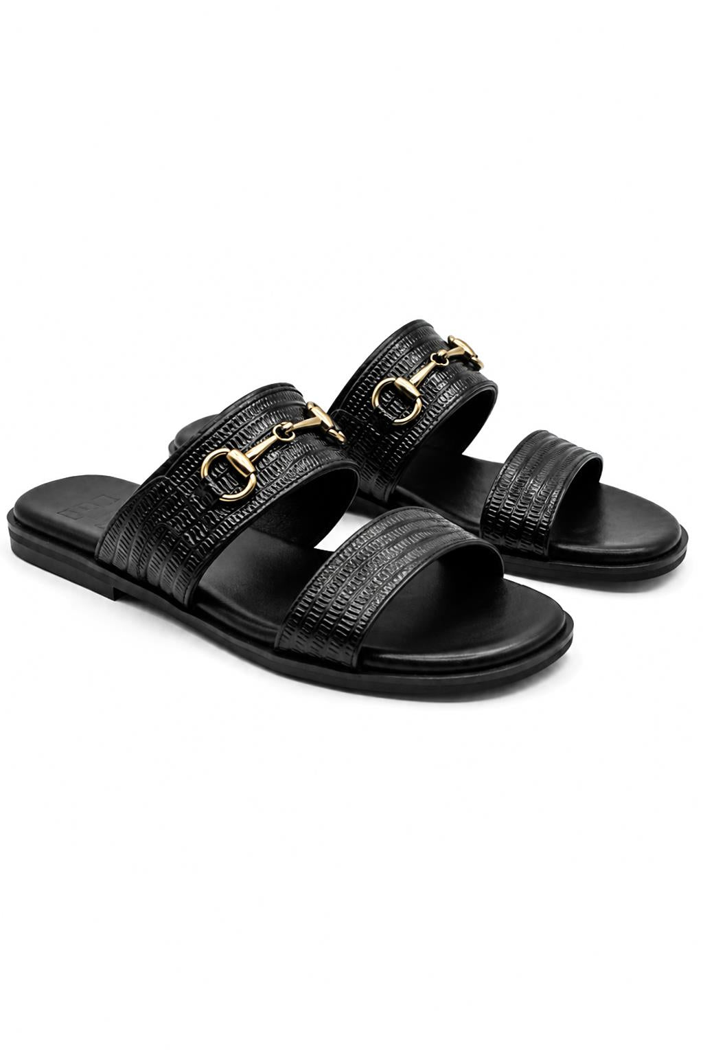 Men's Black Handmade Real Leather Snaffle Bit Open Toe Sandals