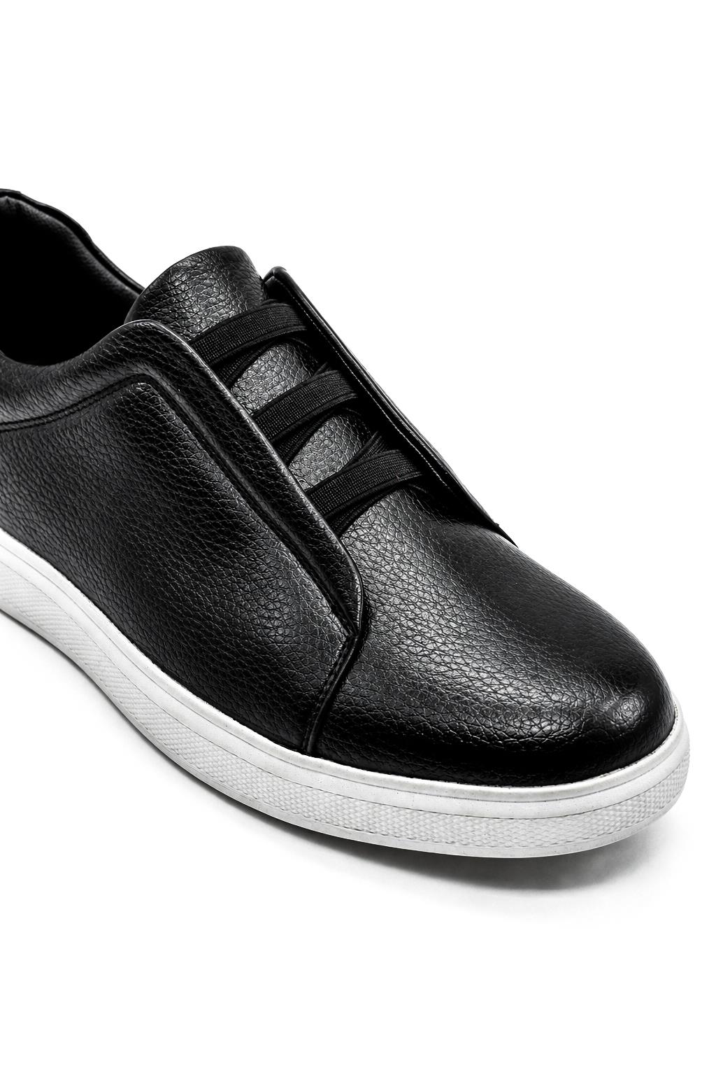Men’s Black Faux Leather Slip-On Trainers