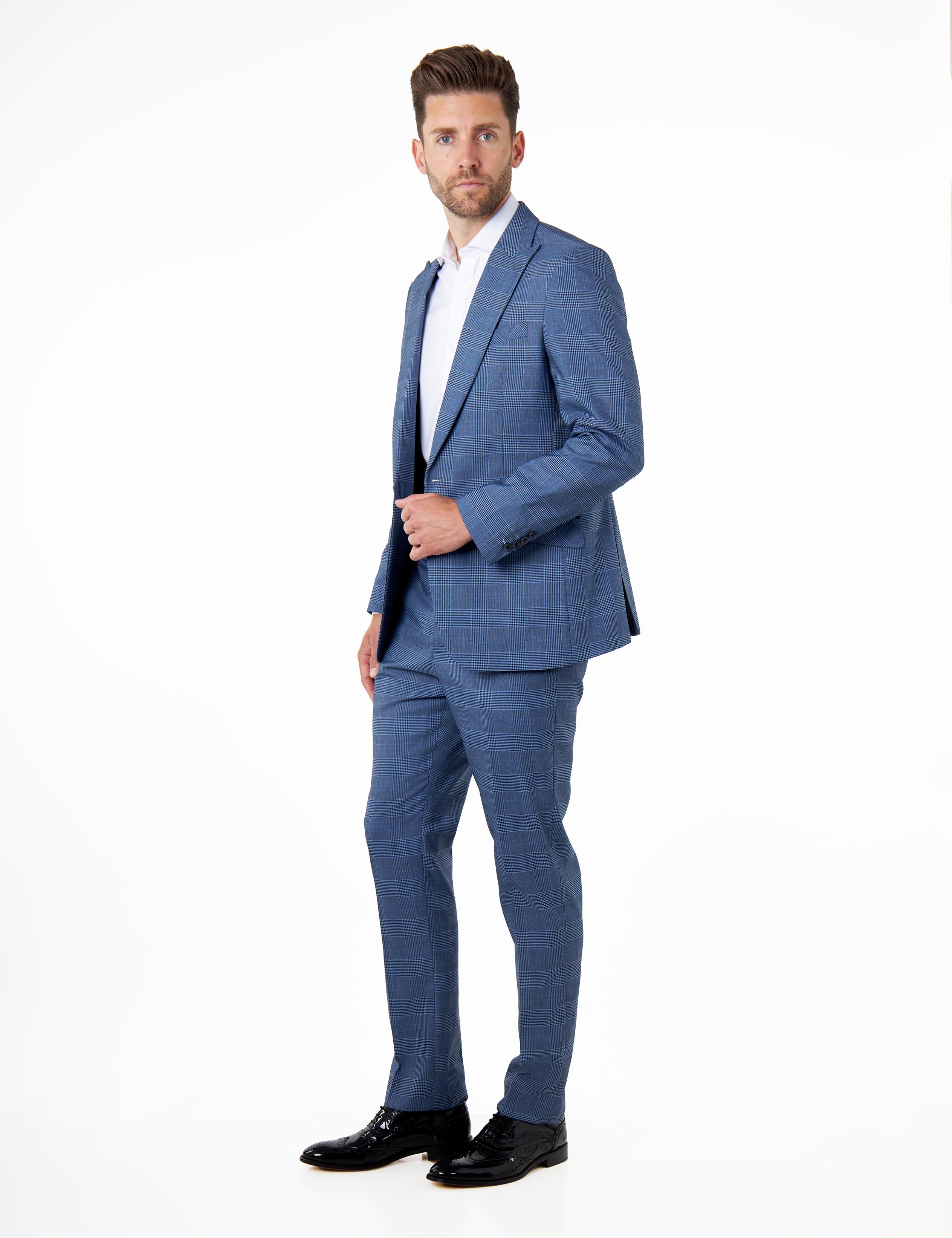 EKON – Blue Price of Wales Check Tailored Suit Jacket
