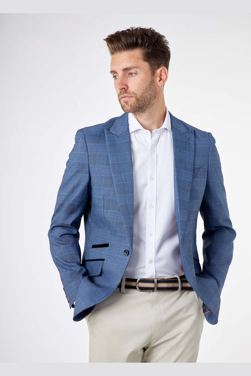 EKON – Blue Price of Wales Check Tailored Suit Jacket