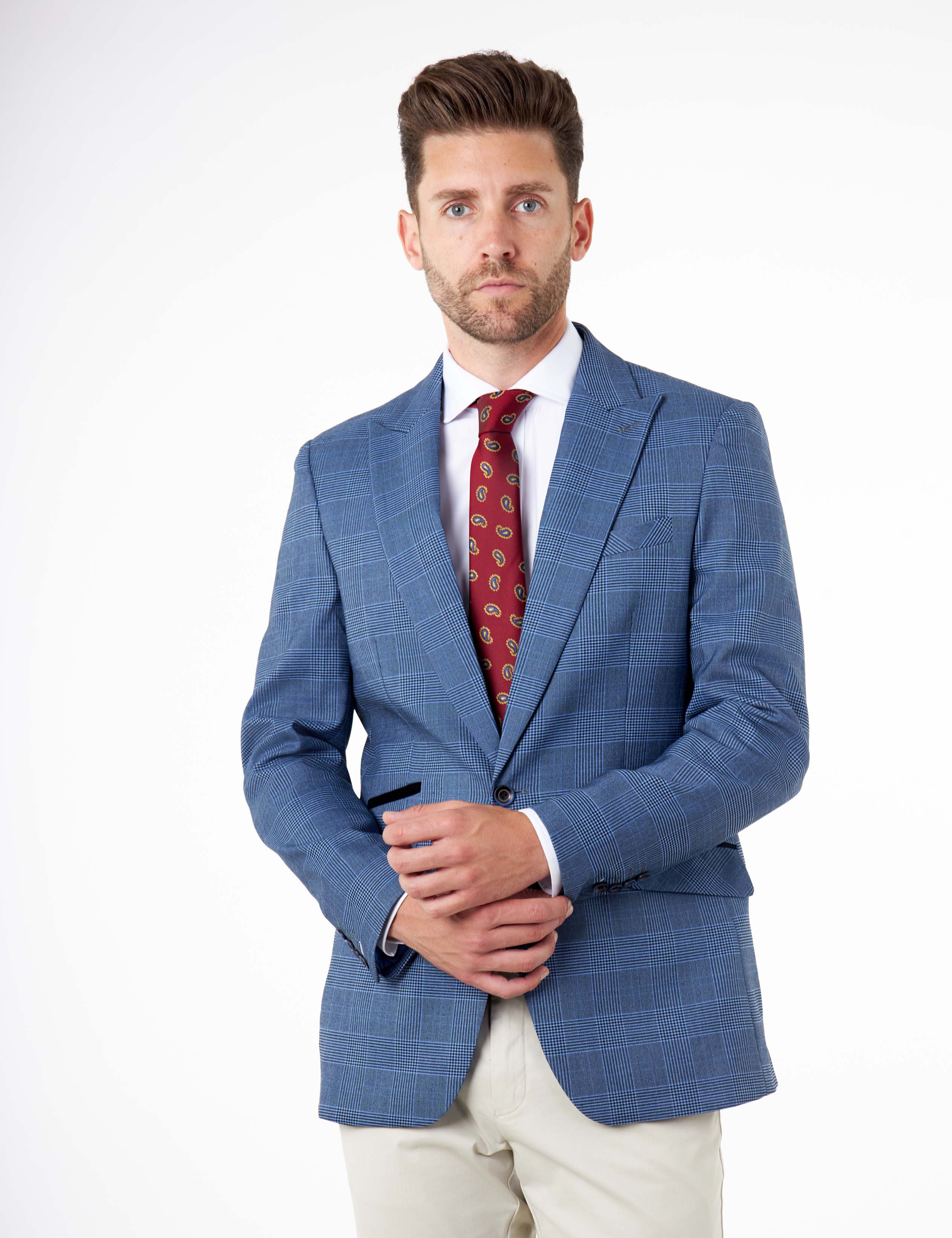 EKON – Blue Price of Wales Check Tailored Suit Jacket