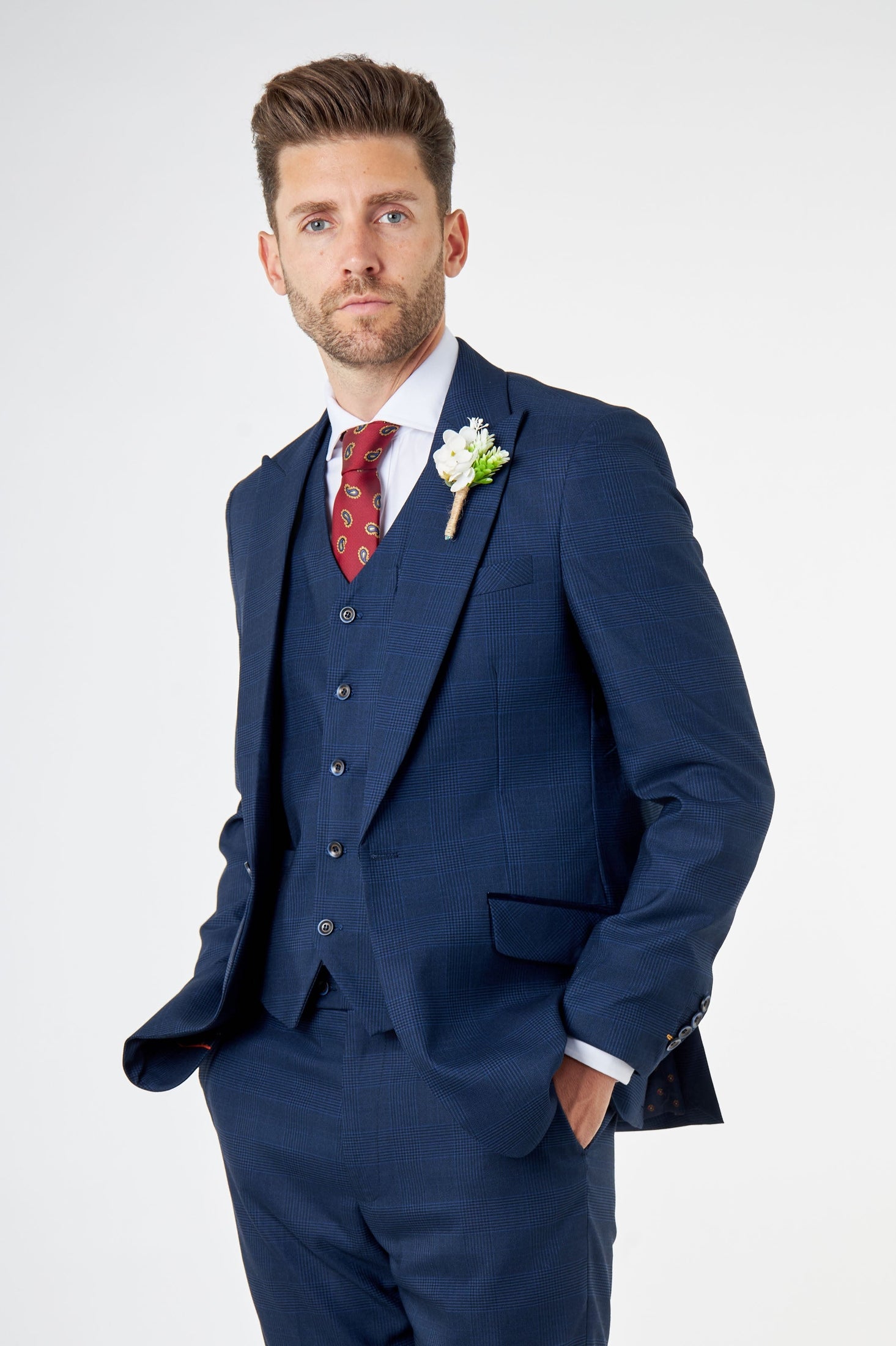 EKON - Prince of Wales Check Suit 3 Piece Tailored Fit