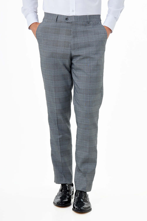 Ekon – Tailored Prince of Wales Check Grey Suit Trousers
