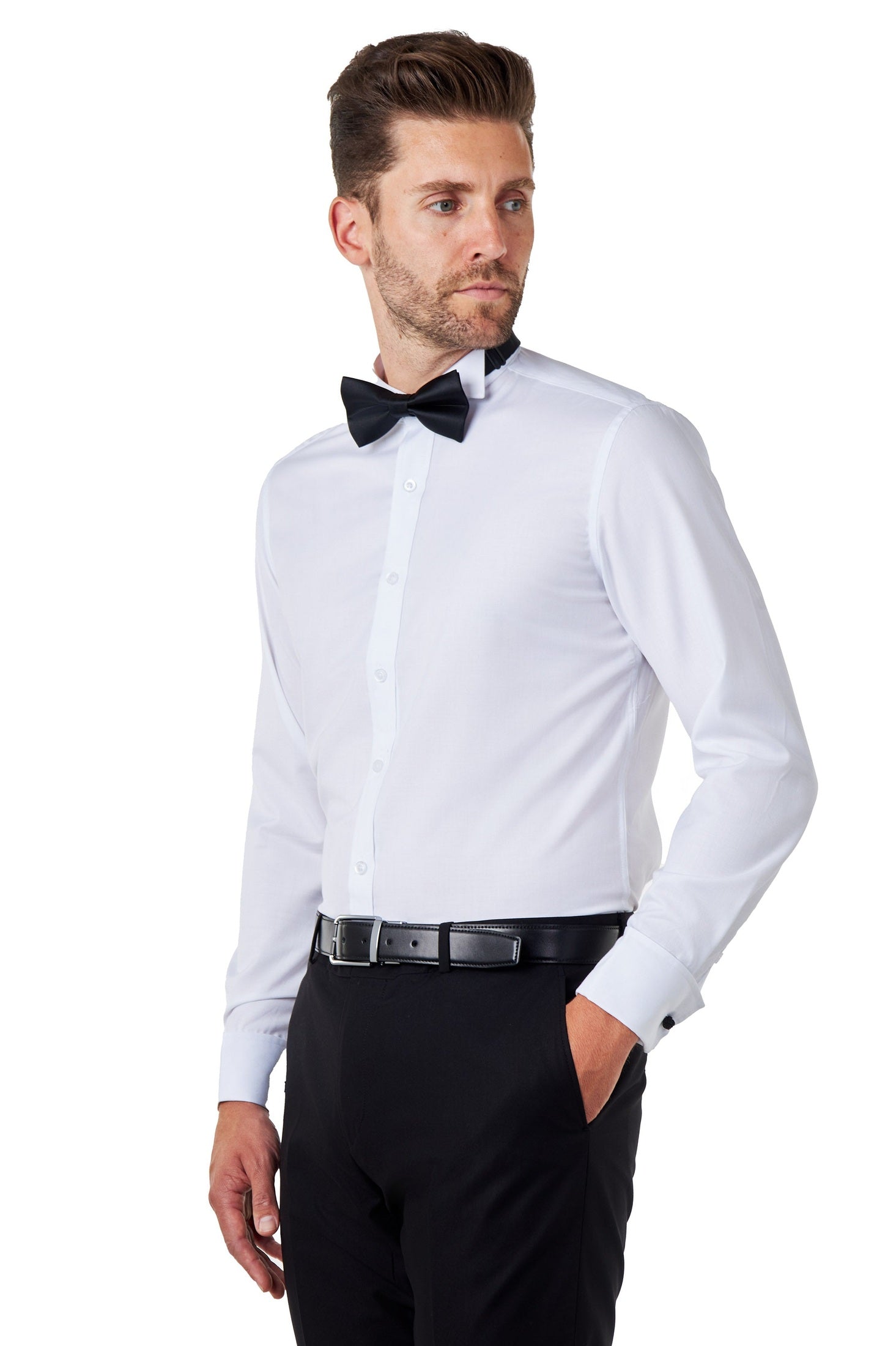 WHITE TUXEDO WING COLLAR SHIRT