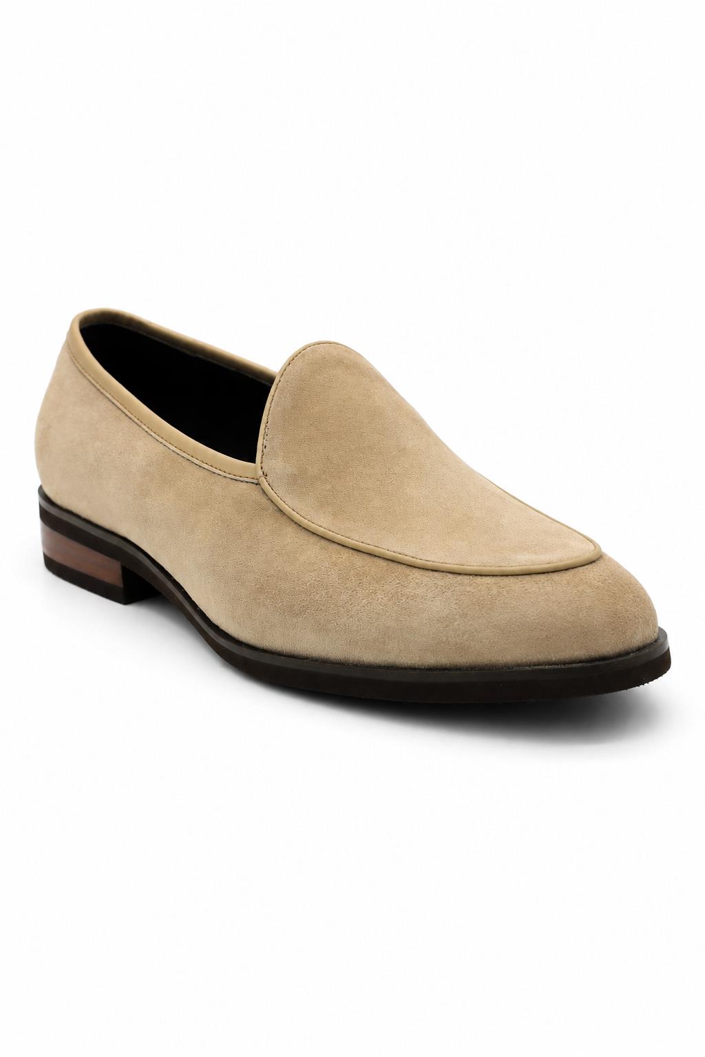 Men's Beige Suede Leather Dress Loafers