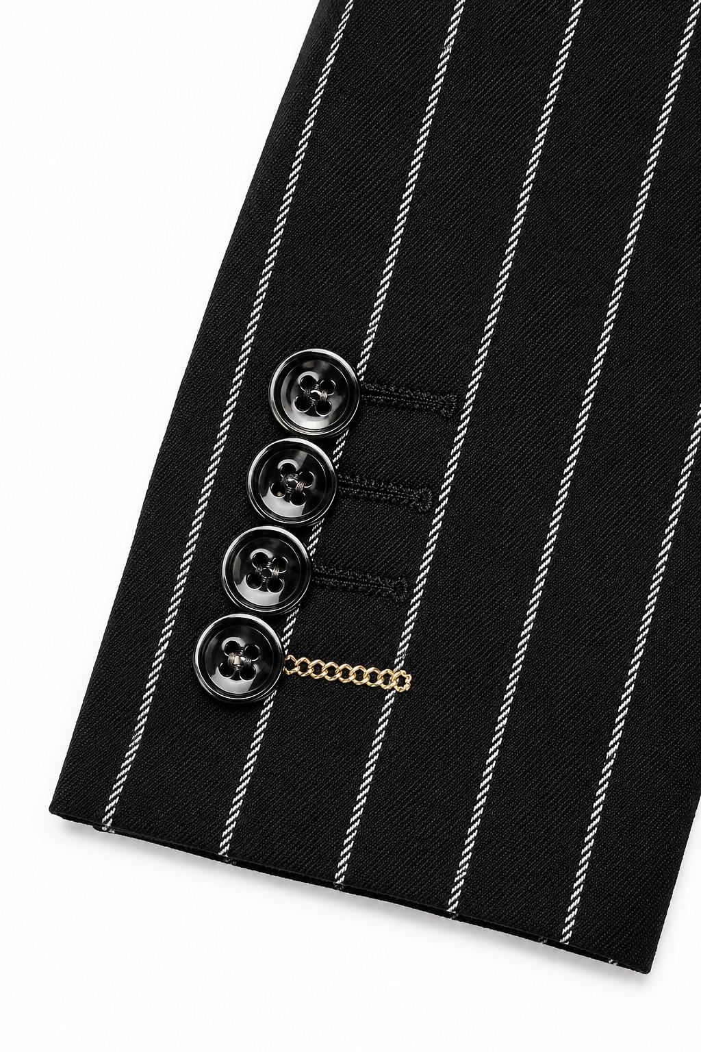 Boys Alfred Black & White Pinstripe Double Breasted 2 Piece Suit with Lapel Pin