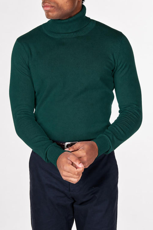 ROLL NECK JUMPER LIGHTWEIGHT STRETCH COTTON, GREEN