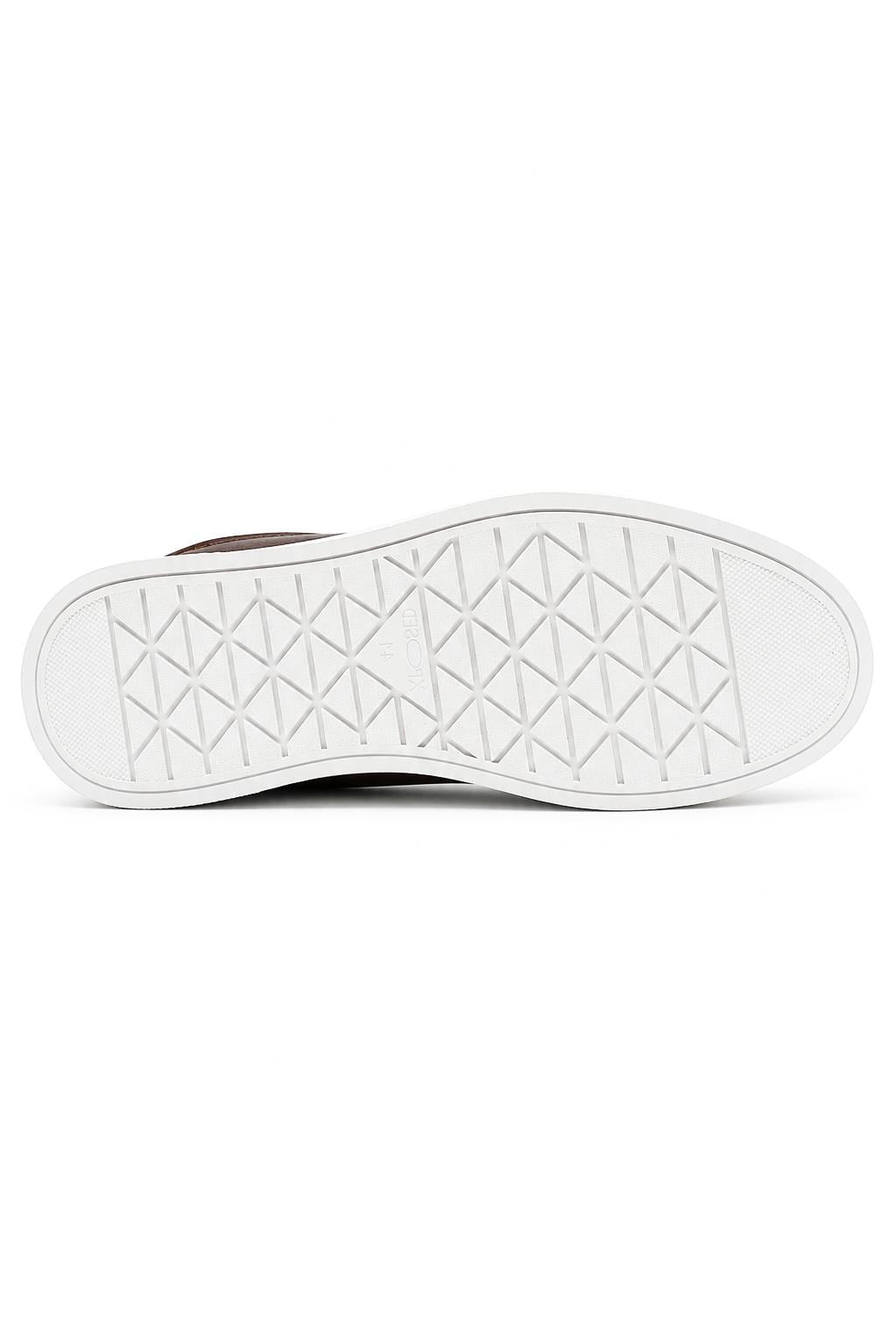 Men’s Coffee Brown Grain-Effect Faux Leather Lace-Up Trainers