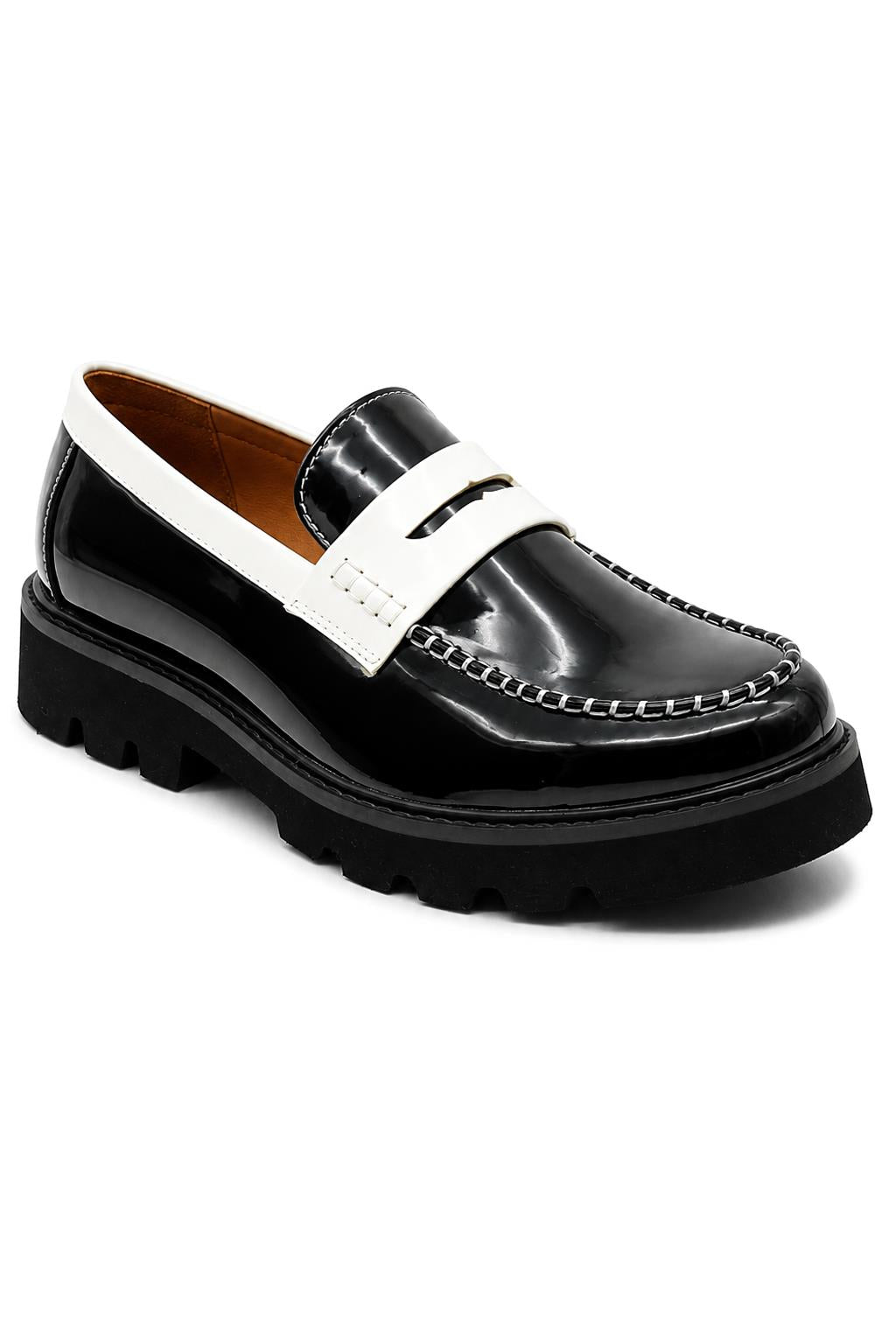 Men's Black & White Patent Chunky Penny Loafers