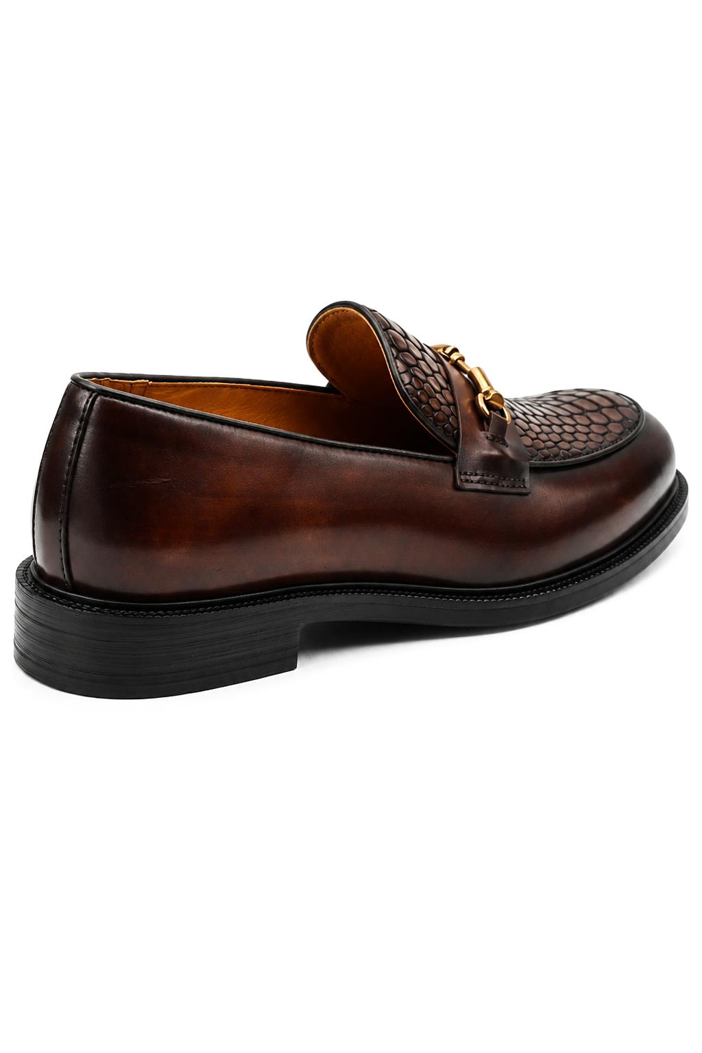 ASCOT Men’s Brown Snake-Effect Leather Snaffle Loafers
