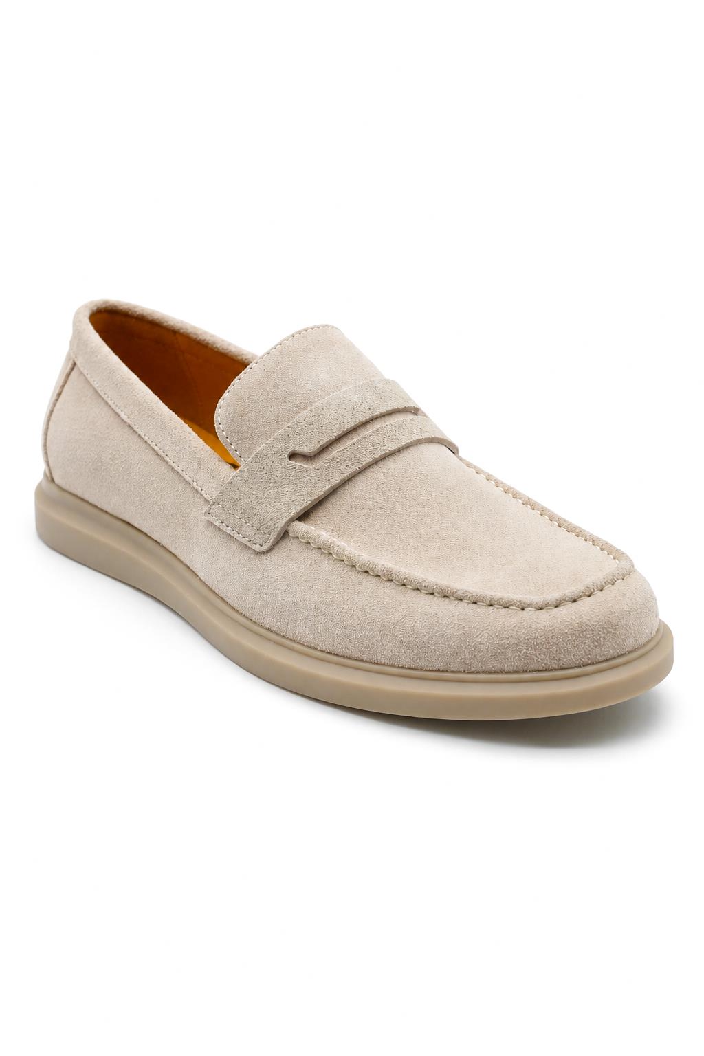 Men’s Milo Beige Suede Leather Penny Loafers