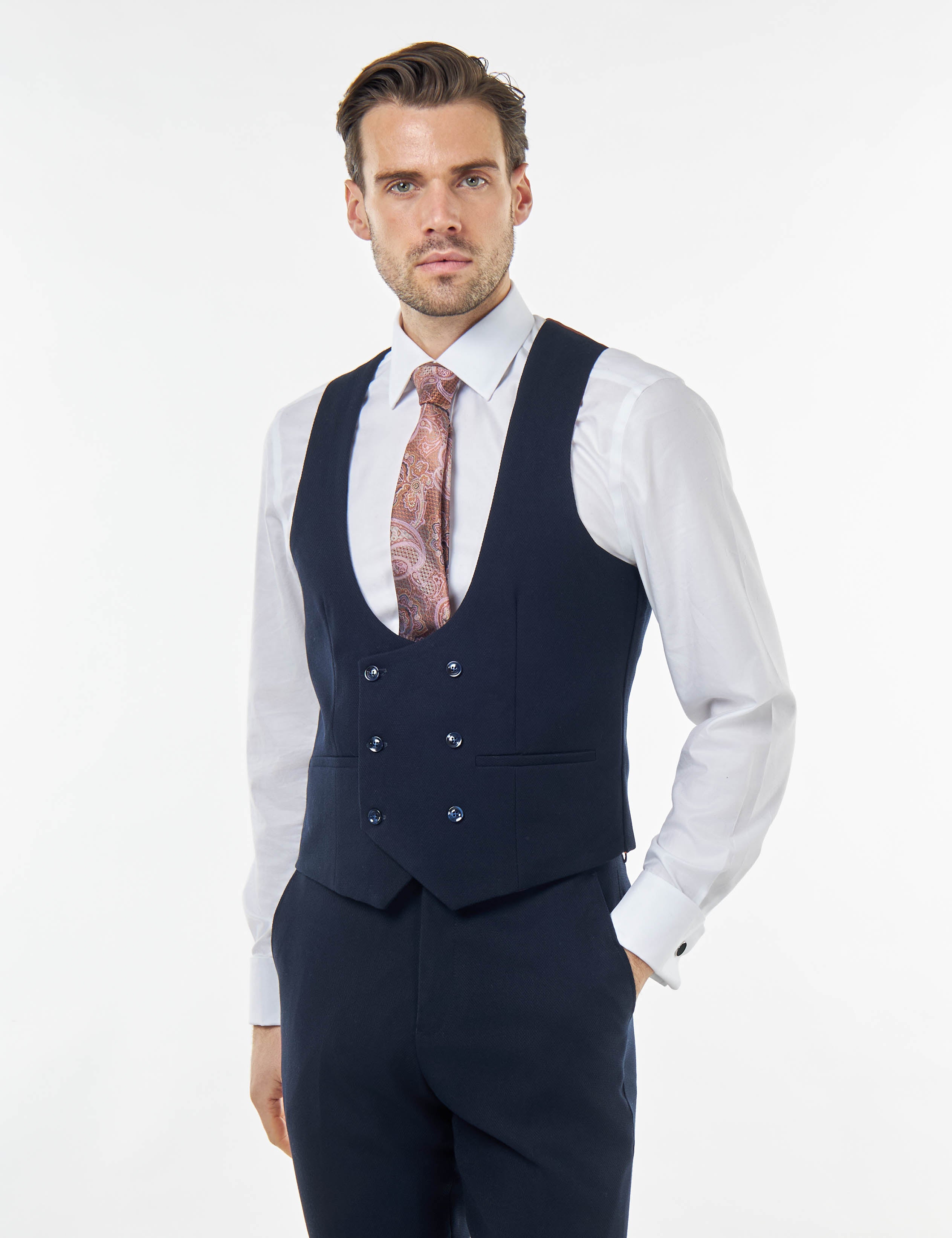 ZAK - TAILORED 3 PIECE WEDDING SUIT TAUPE HONEYCOMB