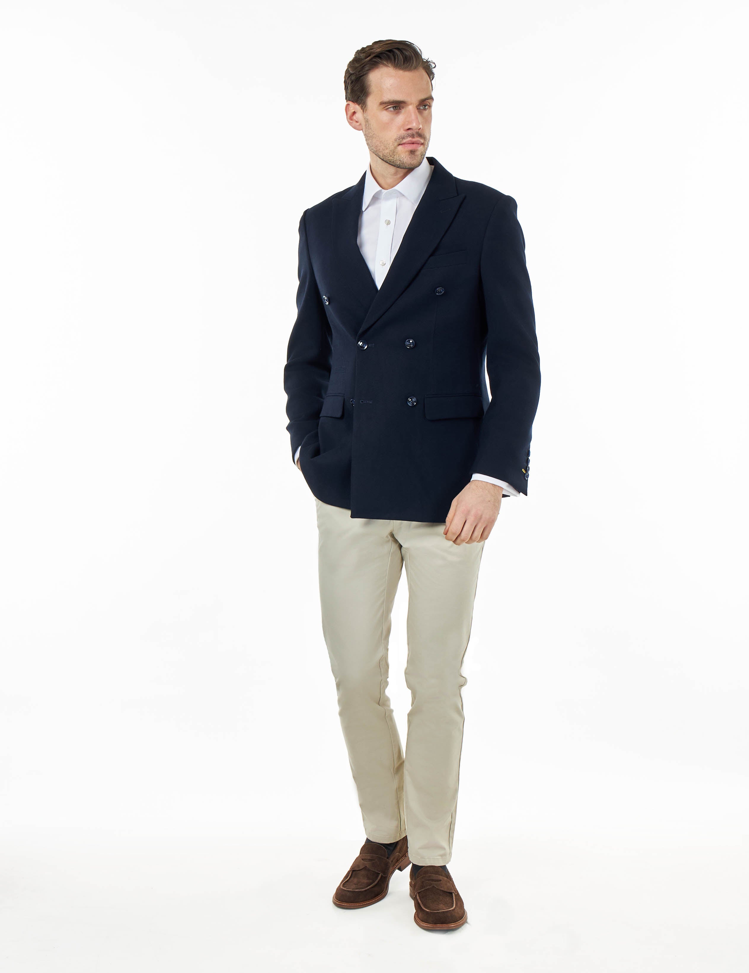 Zak - Navy Blue Tailored Double Breasted Jacket