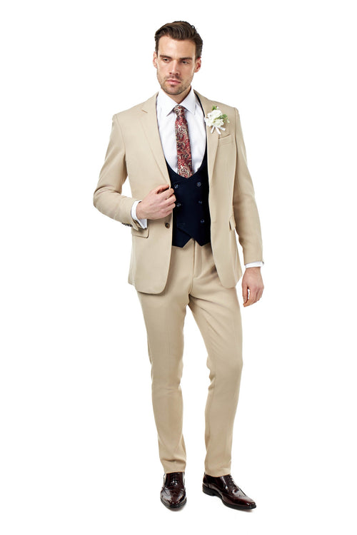 ZAK – STONE TAILORED 3 PIECE WEDDING SUIT