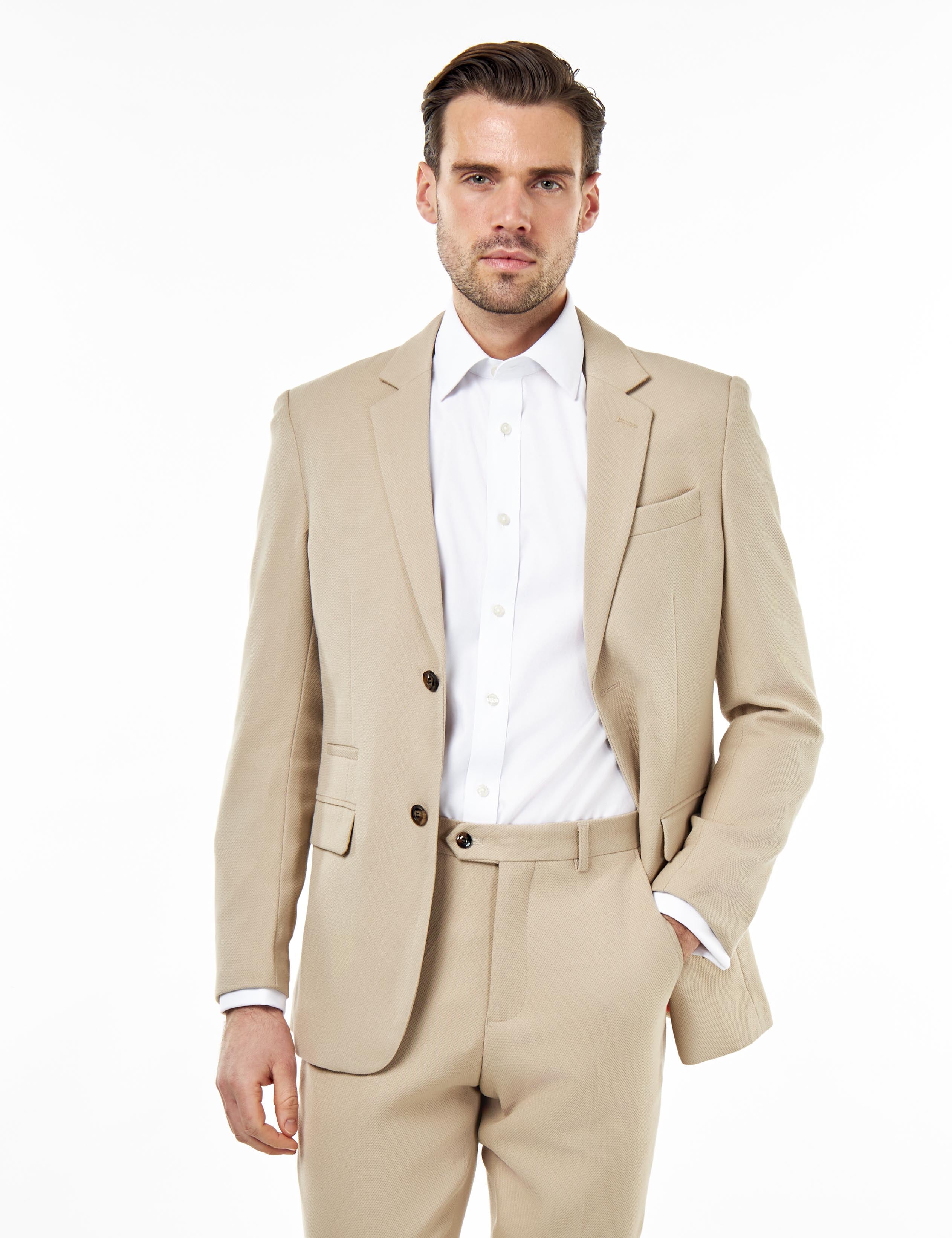 ZAK – TAILORED 2 PIECE SUIT IN STONE HONEYCOMB