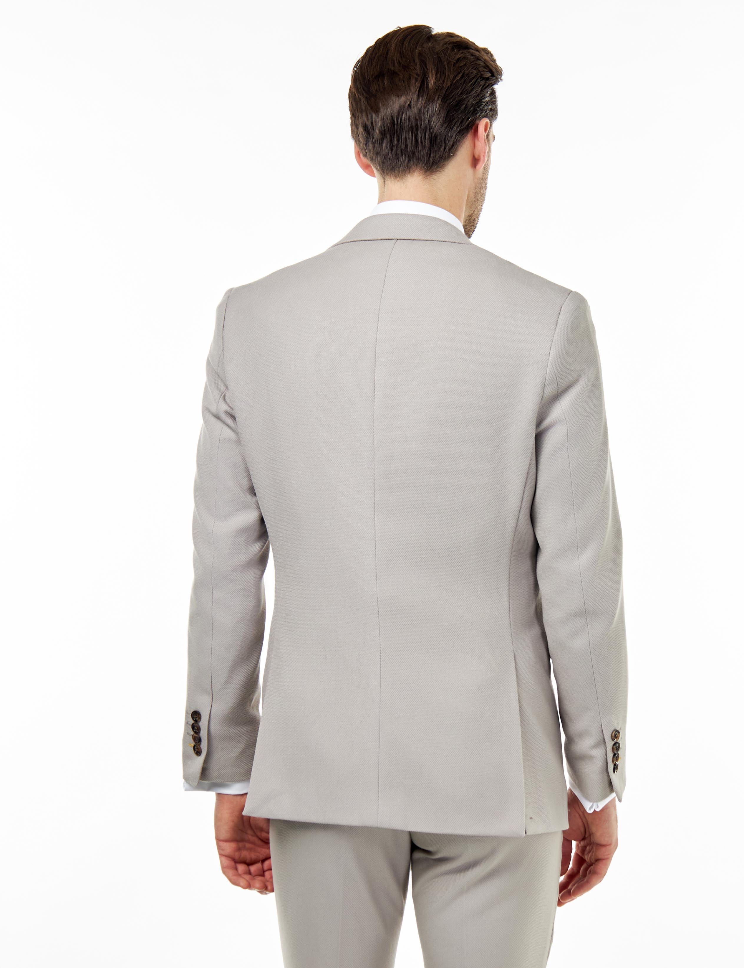 ZAK - TAUPE HONEYCOMB TAILORED SUIT BLAZER