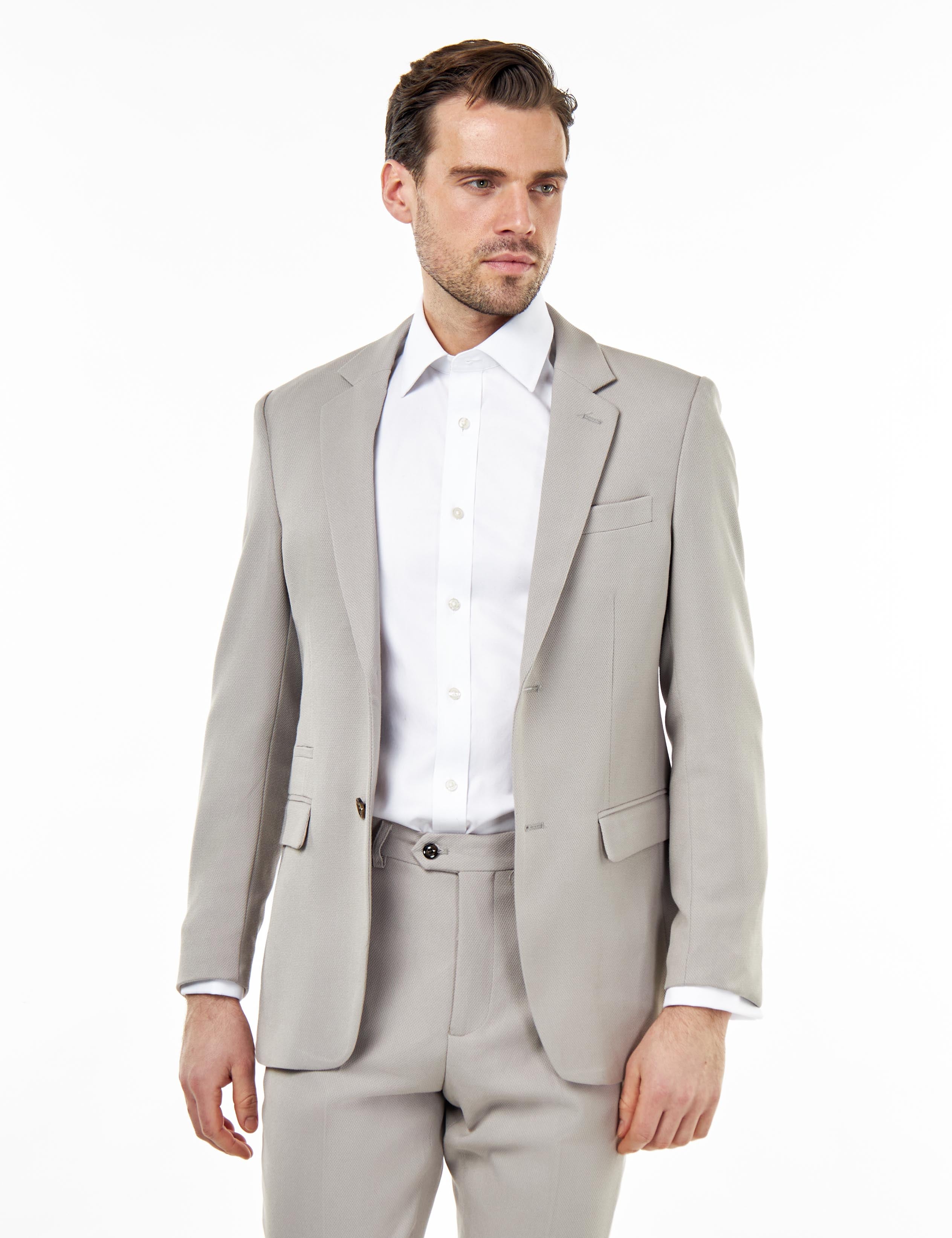 ZAK – TAILORED 2 PIECE SUIT IN TAUPE HONEYCOMB