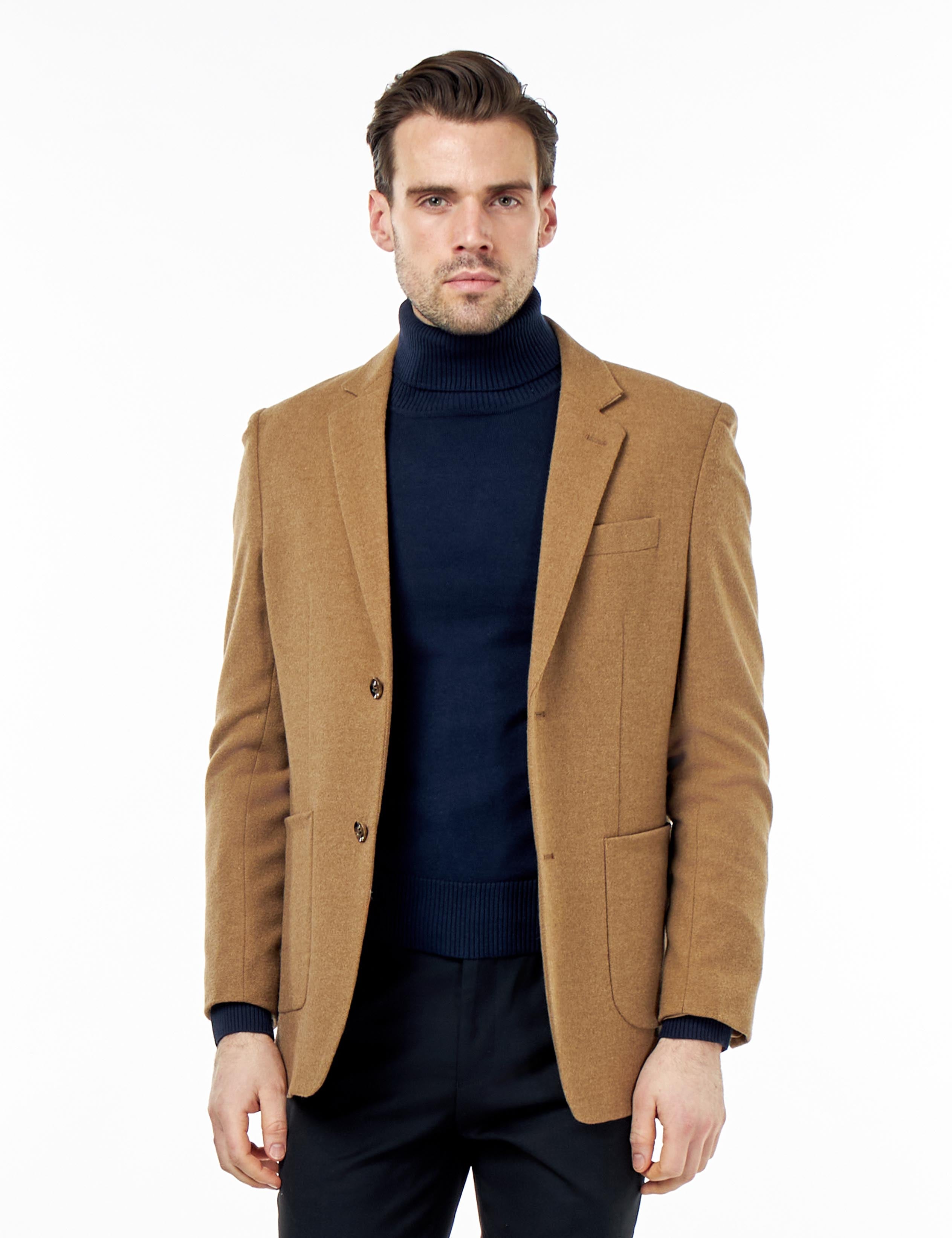 SEAN – Camel Wool Blend Stretch Tweed Jacket