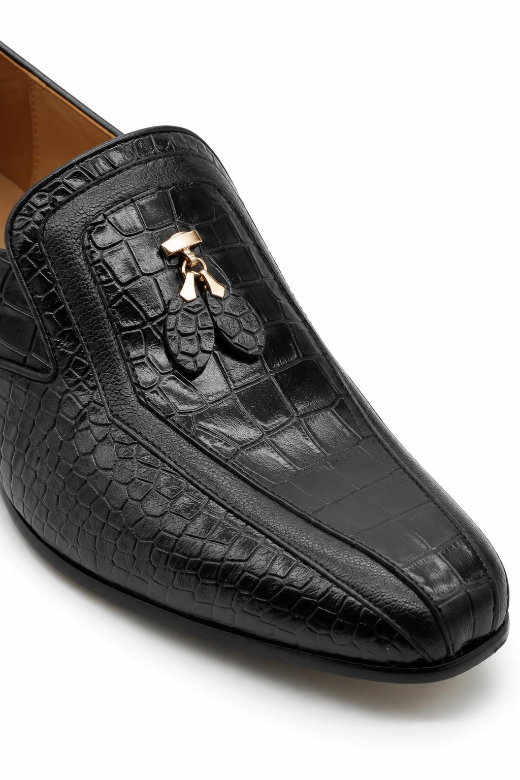 Men’s Black Shiny Polished Print Leather Occasion Shoes