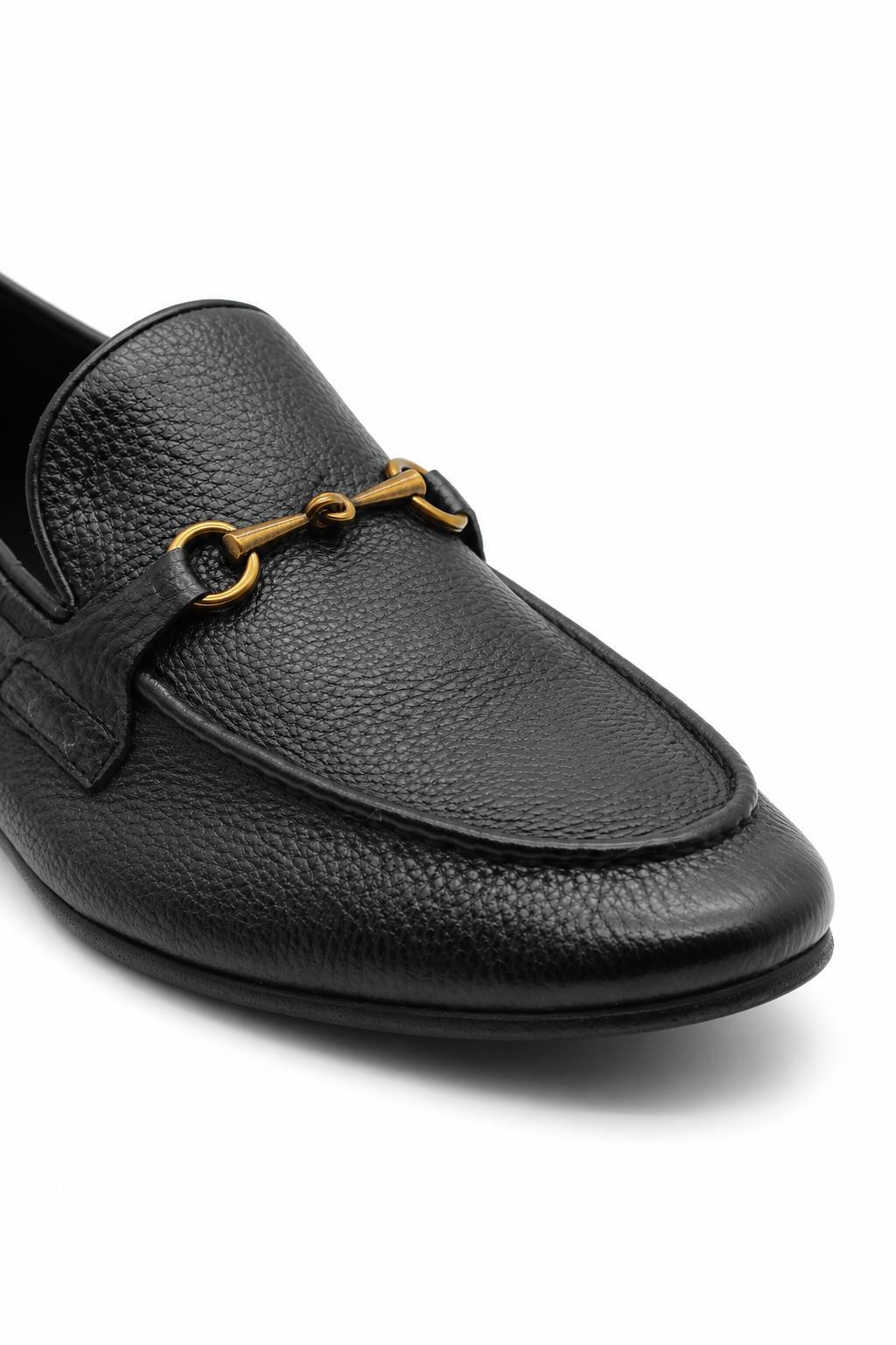 FAZIO Men’s Black Soft Grain Genuine Leather Snaffle Bit Loafers