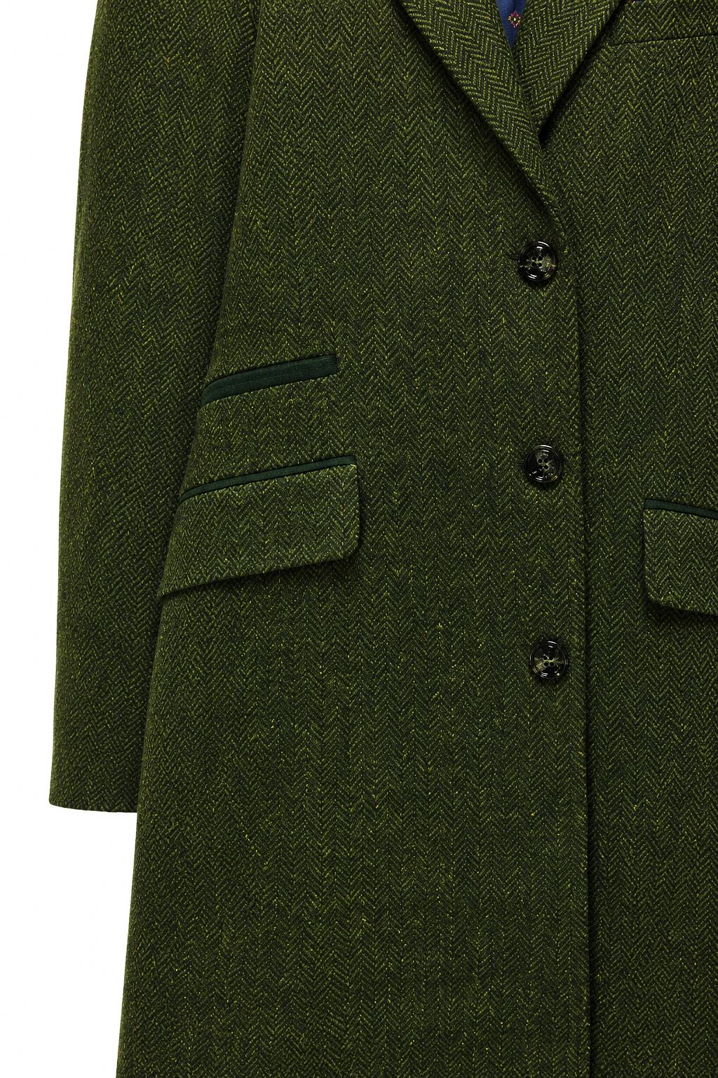 Men's Olive Green Herringbone Wool Blend Tailored Fit Overcoat