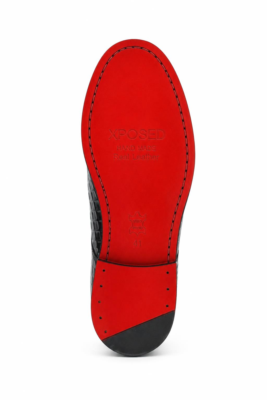 MARLOW Men’s Black Croc-Embossed Leather Moc-Toe Derby Shoes