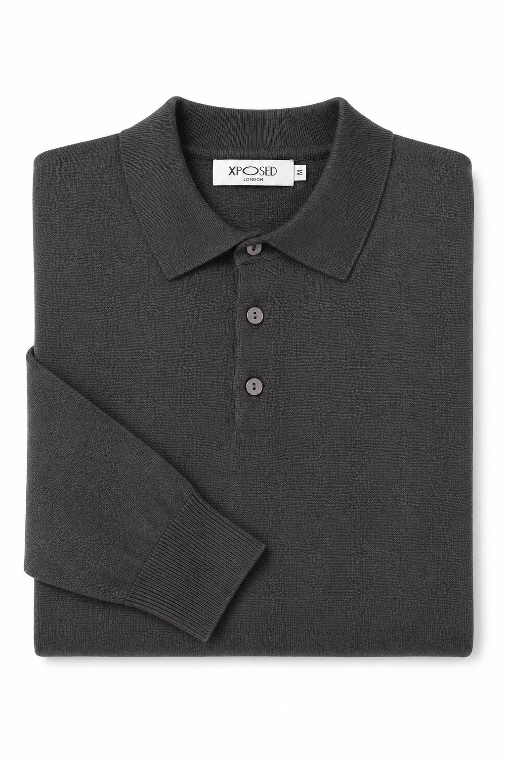 Men's Grey 100% Cotton Fine Knit Button Neck Polo Jumper