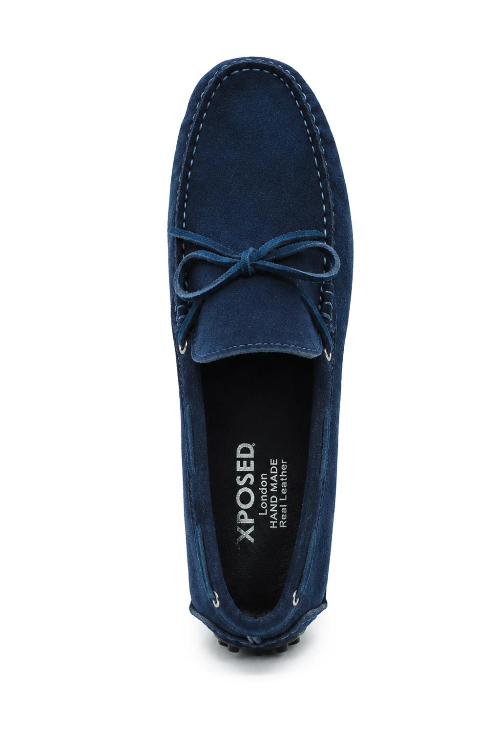 MAT Men's Real Suede Pebble Sole Loafers - Blue Driving Shoes