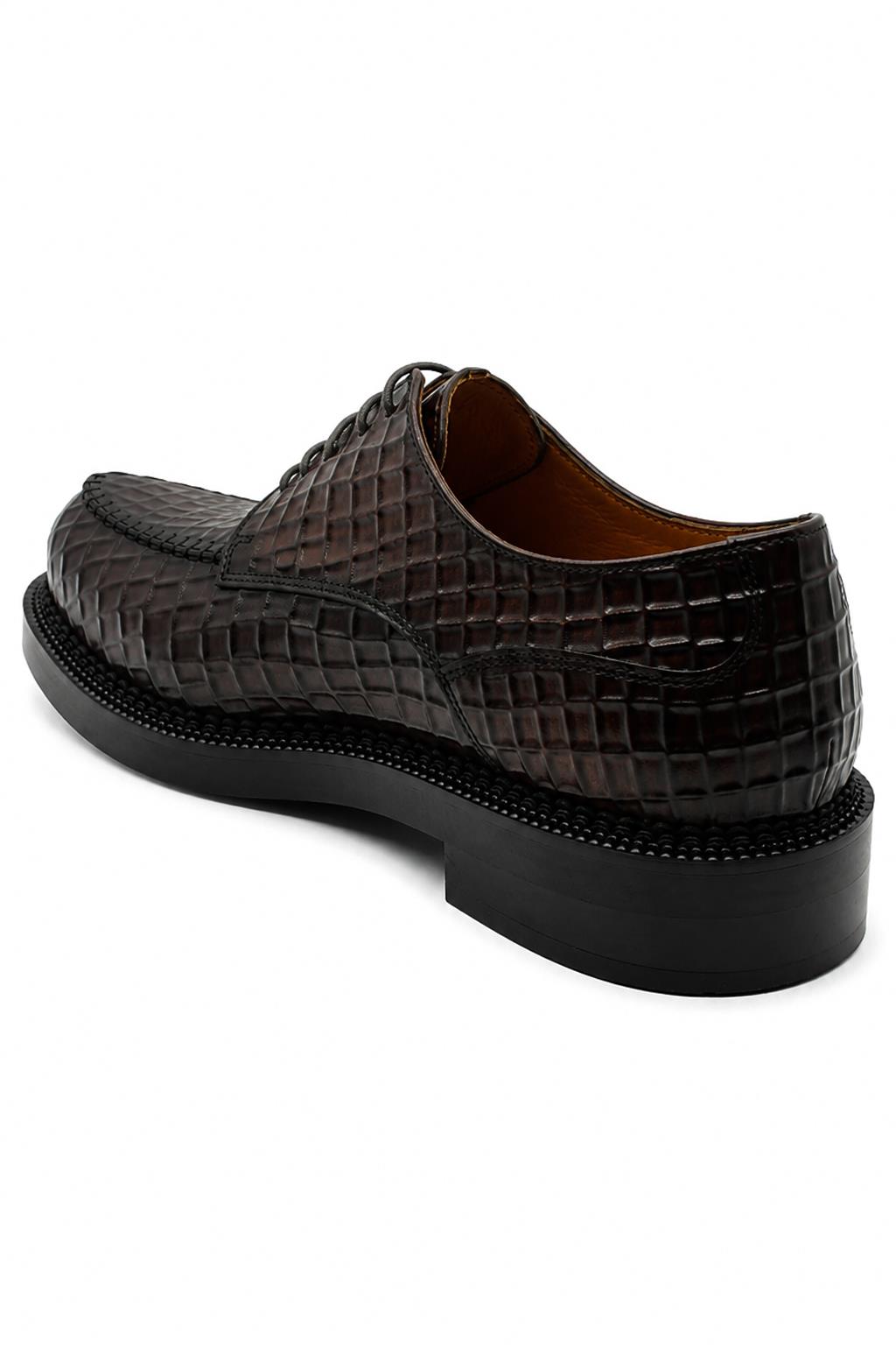 MARLOW Men’s Dark Brown Croc-Embossed Leather Moc-Toe Derby Shoes