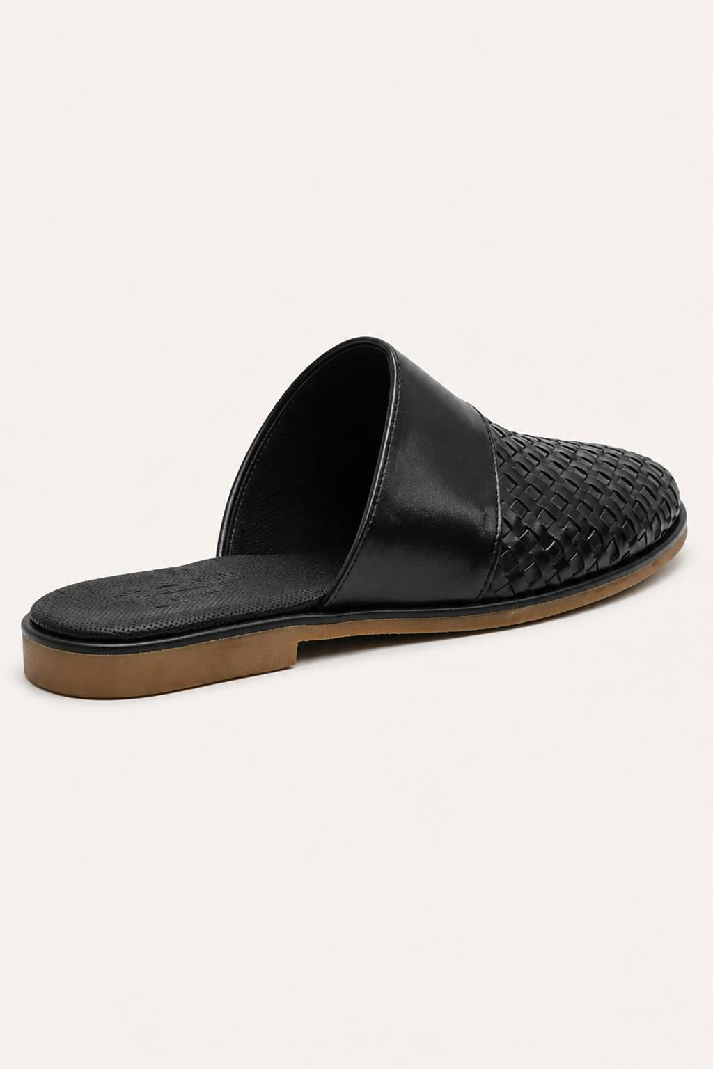 FINO Men’s Black Woven Leather Mule Slippers