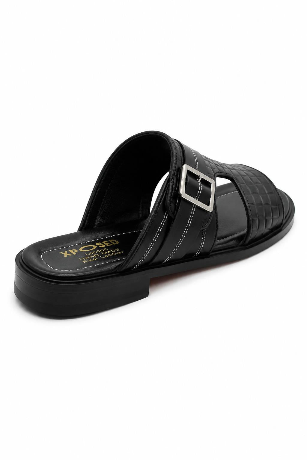Men's Ade Black Handmade Real Leather Open-Toe Sandals