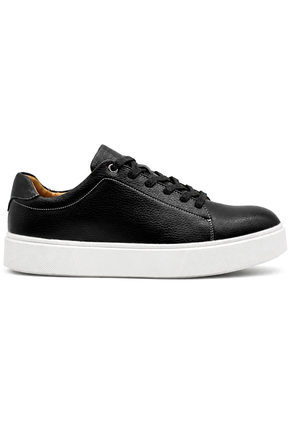 Men’s Black Grain-Effect Faux Leather Lace-Up Trainers