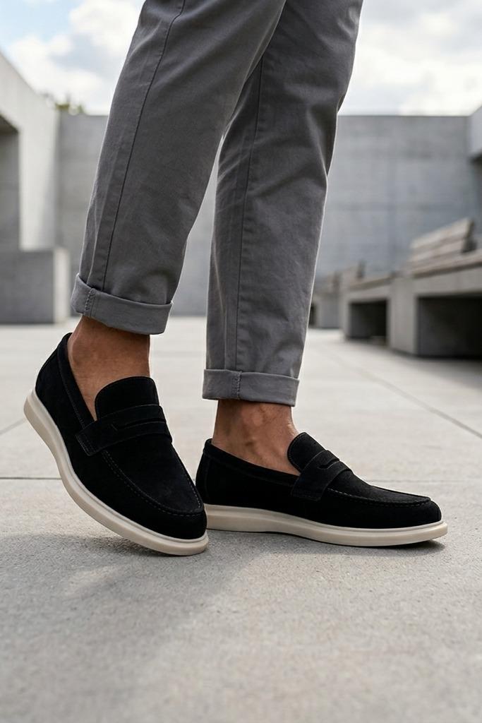 Men’s Milo Black Suede Leather Penny Loafers