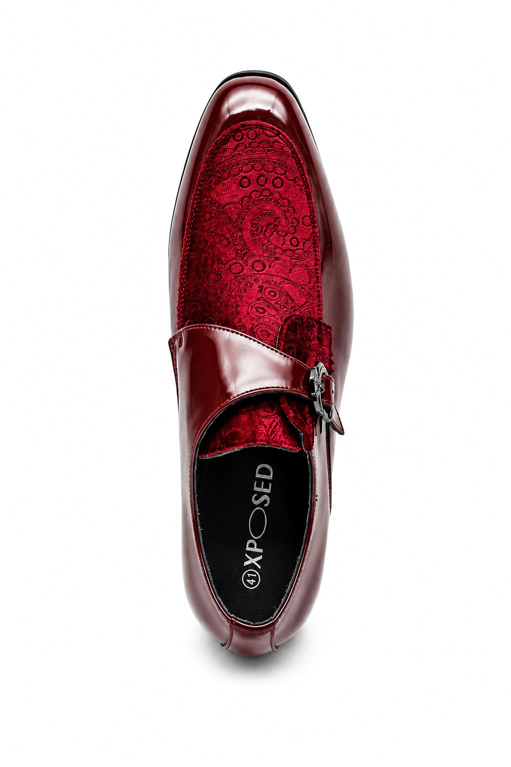 Men's Maroon Floral Velvet Monk Strap Dress Shoes