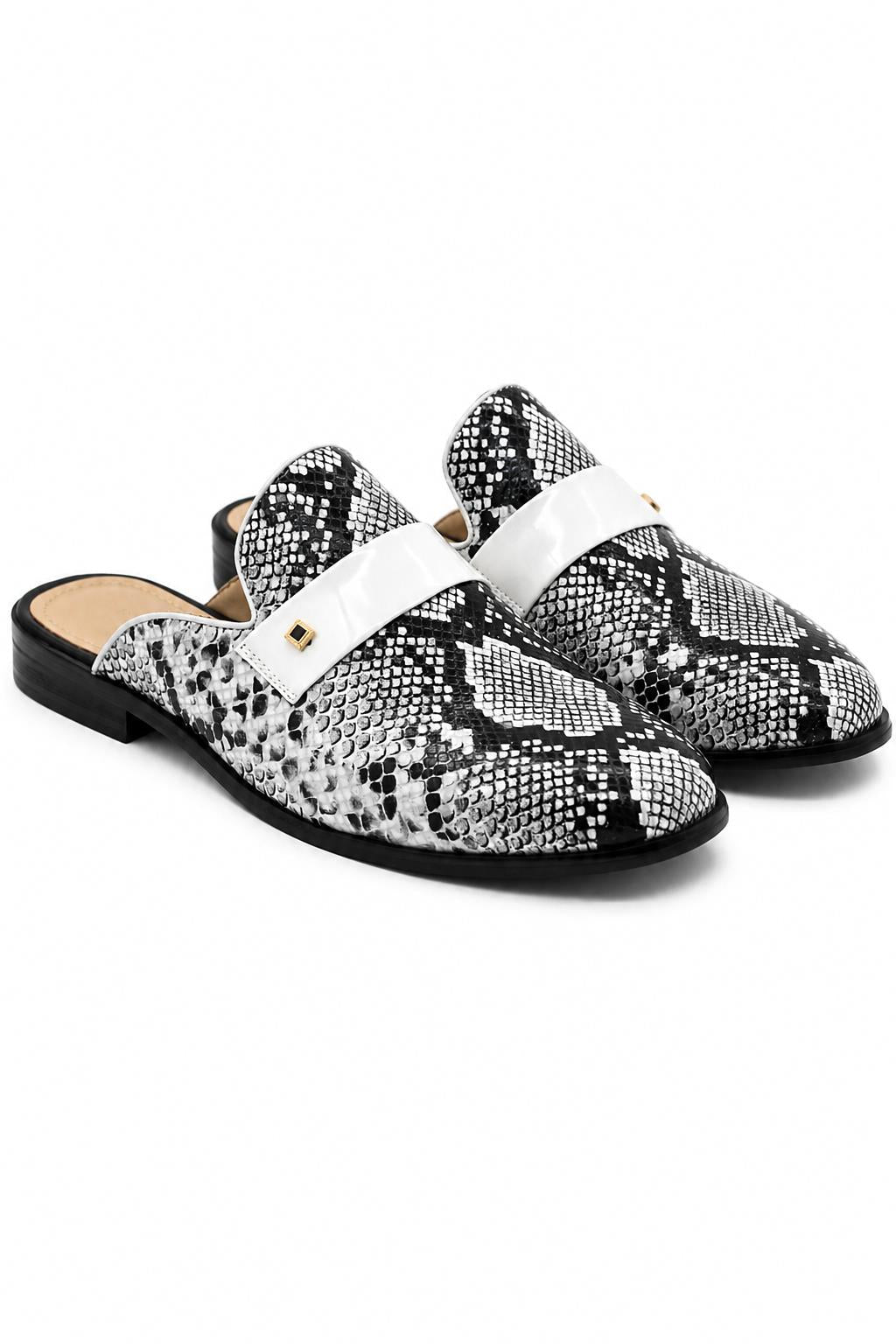 Men’s Black & White Shiny Patent Print Occasion Half Shoes