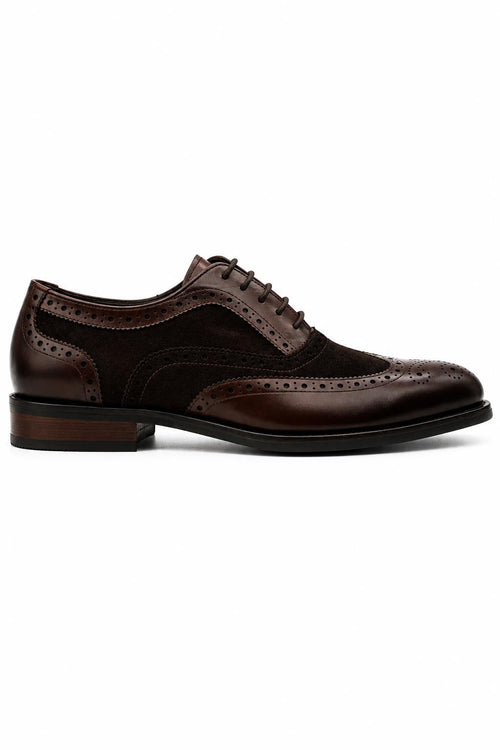Lawson Men's Handmade Leather & Suede Wingtip Brogue Shoes – Brown