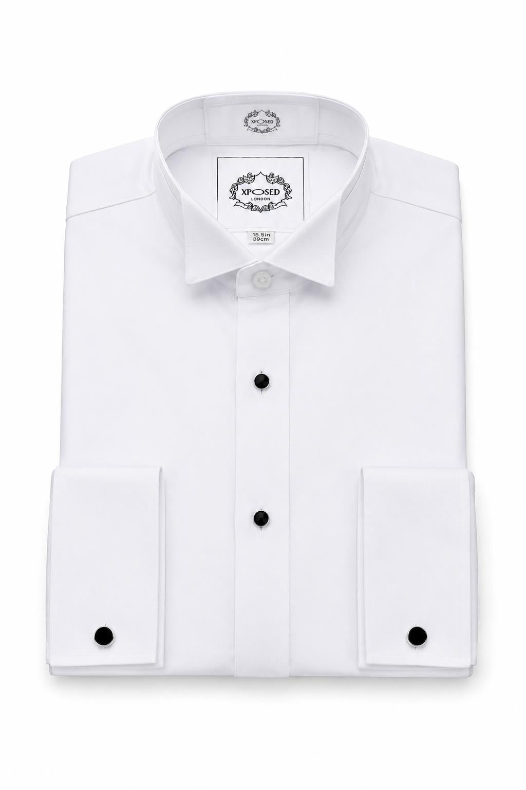 WHITE TUXEDO WING COLLAR SHIRT
