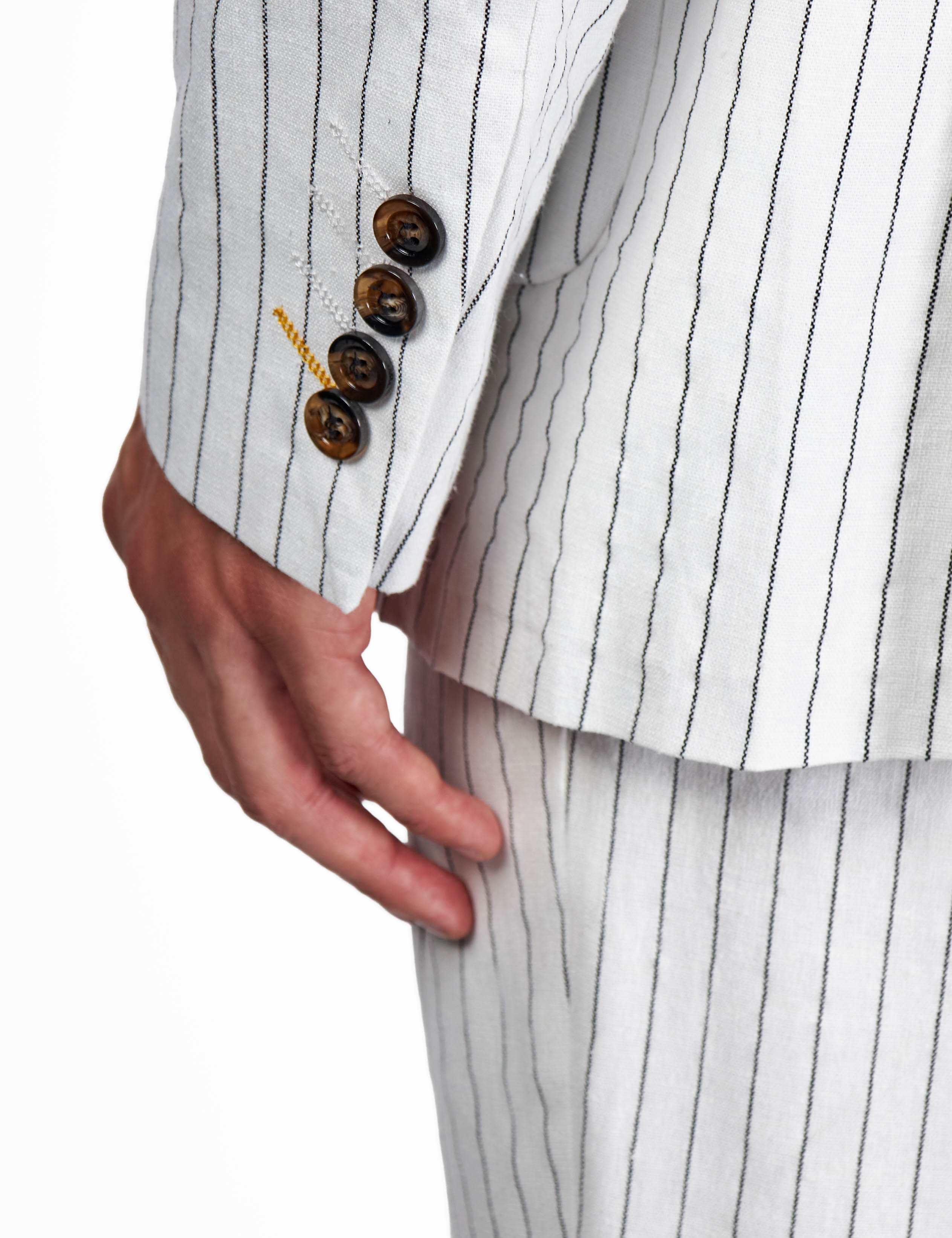 LLOYD - Tailored Mens White Pinstripe Linen 2 Piece Suit