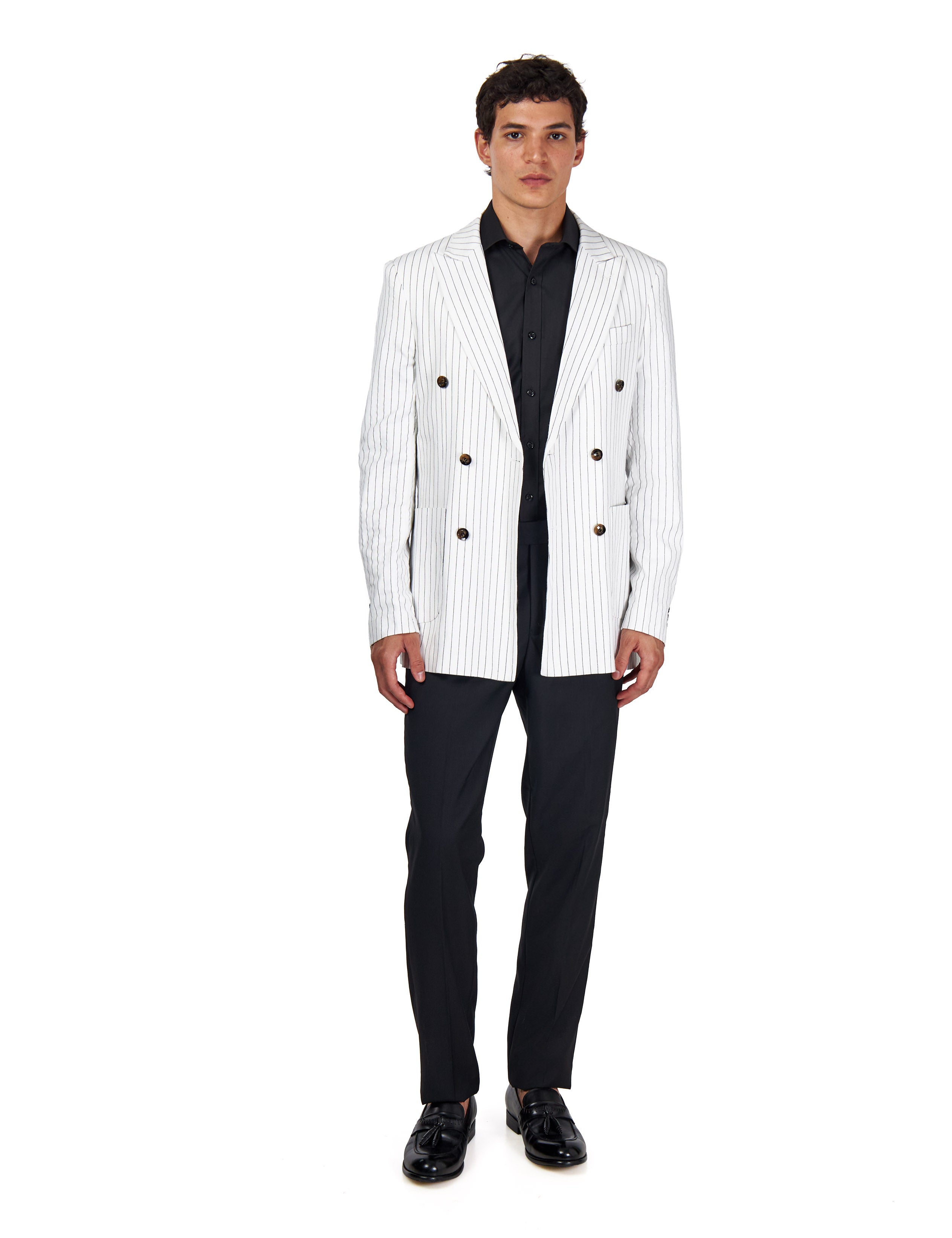 LLOYD – White Double Breasted Pinstripe Linen Suit