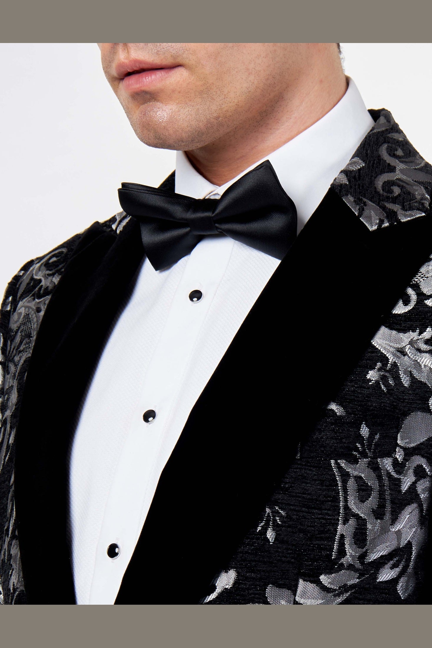 GLEN – SILVER GREY PAISLEY BROCADE PRINT TUX JACKET